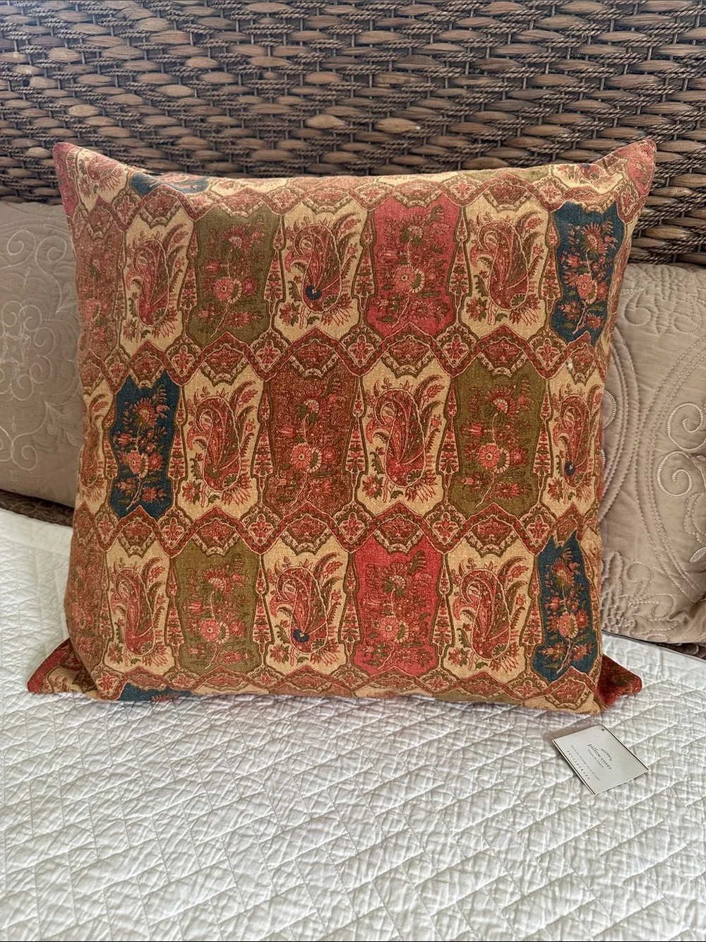 Pottery Barn Red and Brown Paisley Accent Pillow Cover Only